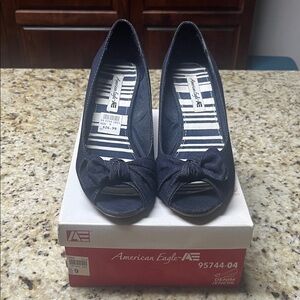 American Eagle Outfitters Women's   Denim Wedge Peep Toe Shoes